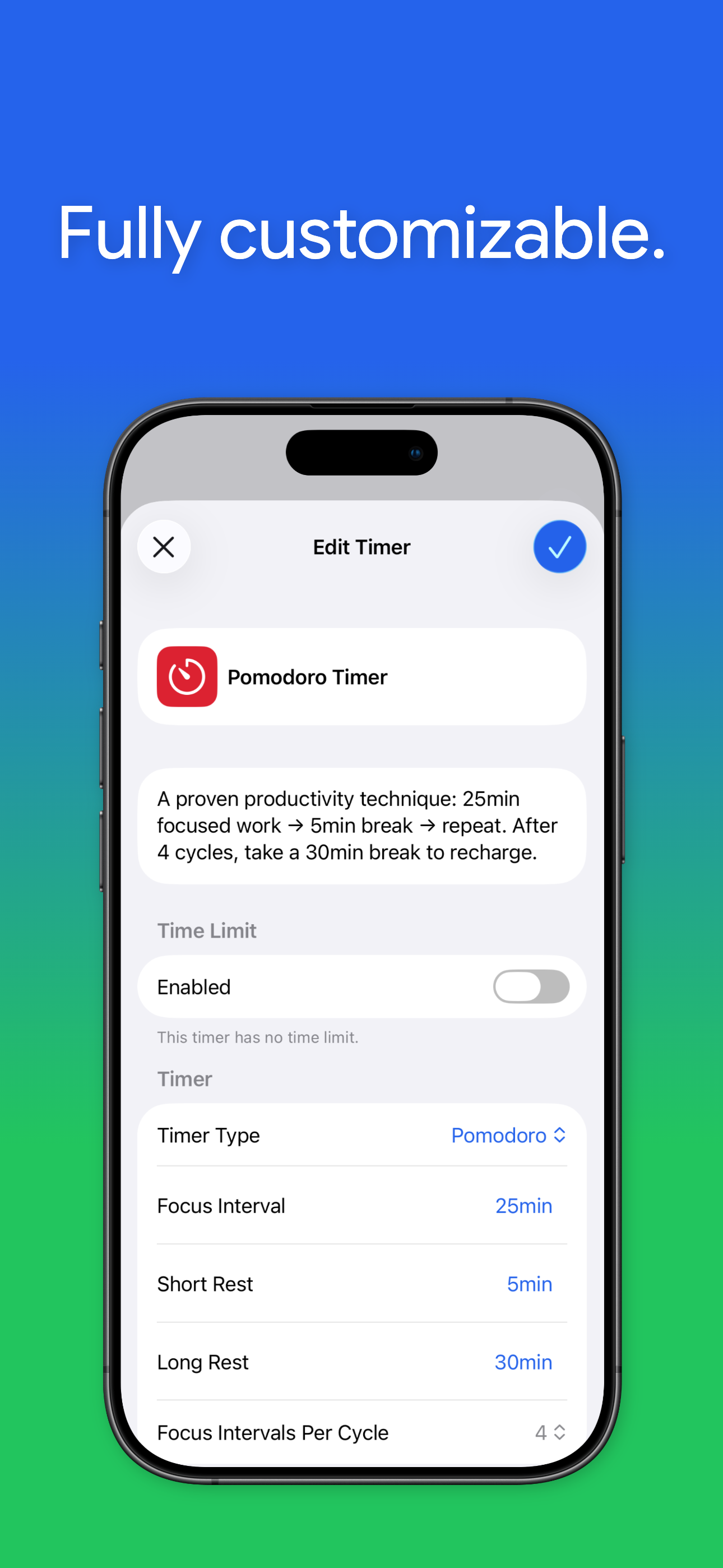 Timer editor with customizable intervals